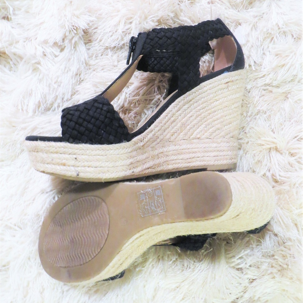 Moda Spana Black Wedge Espadrille Sandal